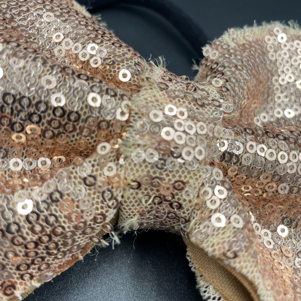 Girls OS Gold Sequin Handmade Headband Bow - Picture 3 of 4